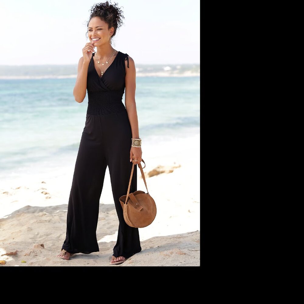 NWT LASCANA Women's Black Tie-Shoulder Jumpsuit - Picture 2 of 11